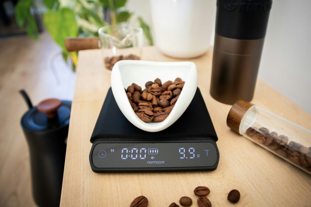 Digital food scale on a kitchen counter
