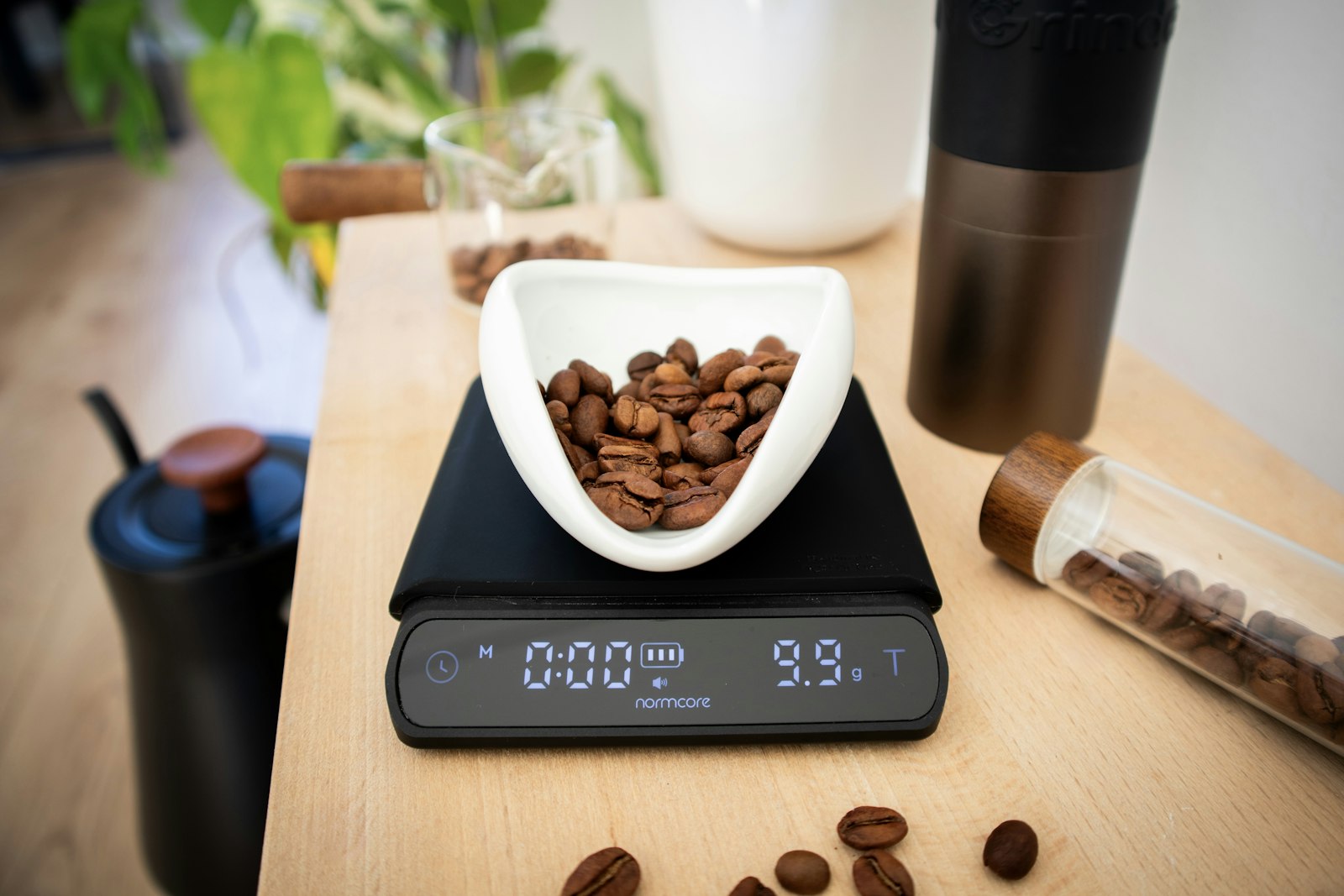 Digital kitchen food scale on a counter